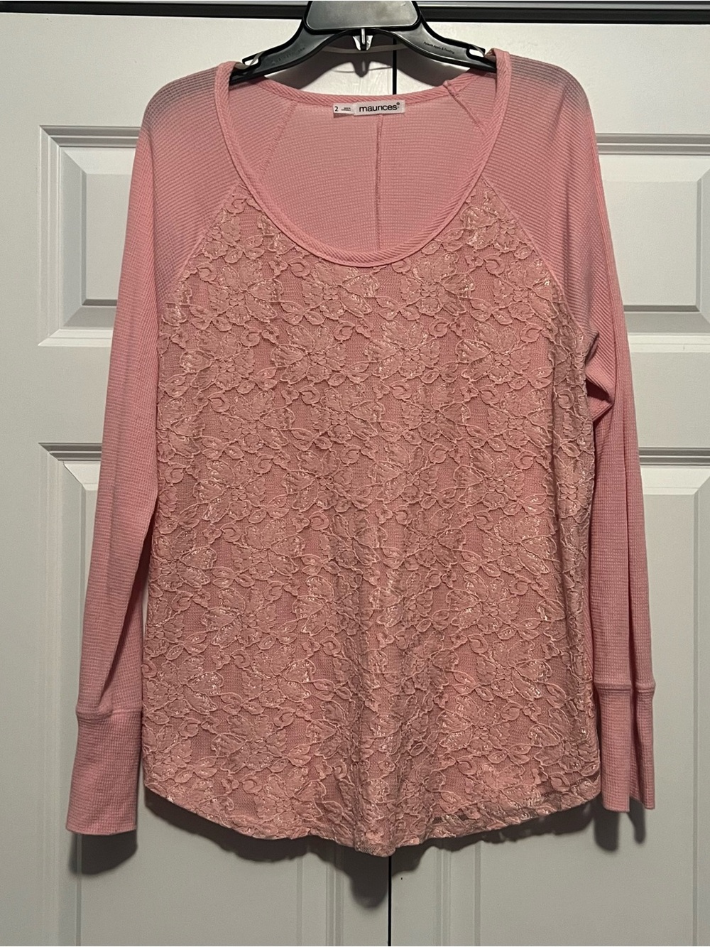 Maurices Rose Pink Lace Front Long Sleeve Tee